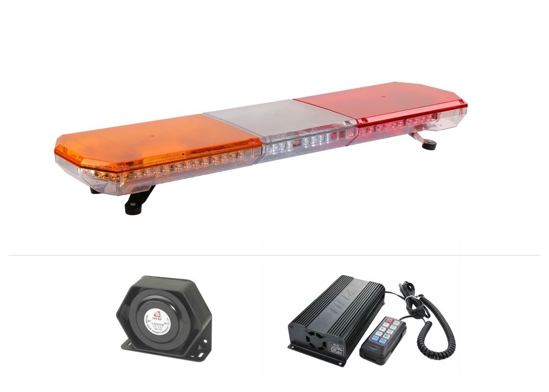3W 48" Amber & Red Police LED Light Bar With Siren And Speaker Emergency Warning